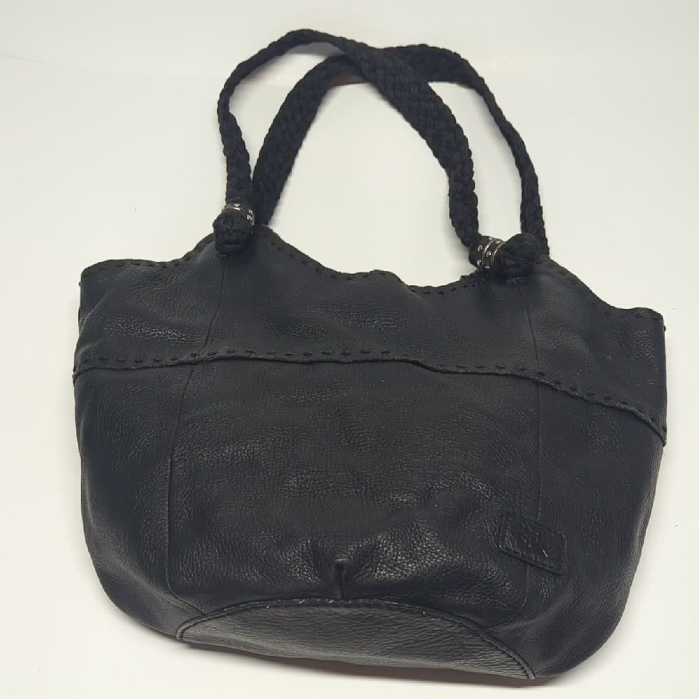The Sack Black Leather Rope Handle Tote Bag